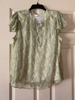 LC Lauren Conrad Sage Floral Tie-Front Flutter Sleeve Blouse